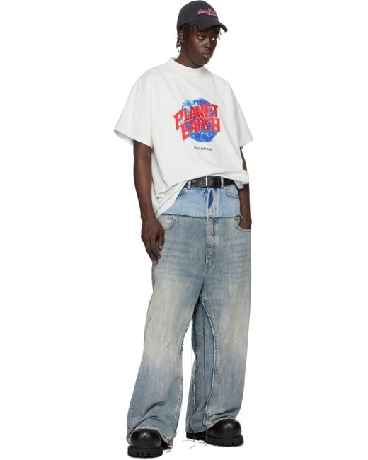 Balenciaga White 'Planet Earth' Oversized T-Shirt for men