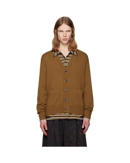 Dries Van Noten Brown Khaki Merino Wool Cardigan for men