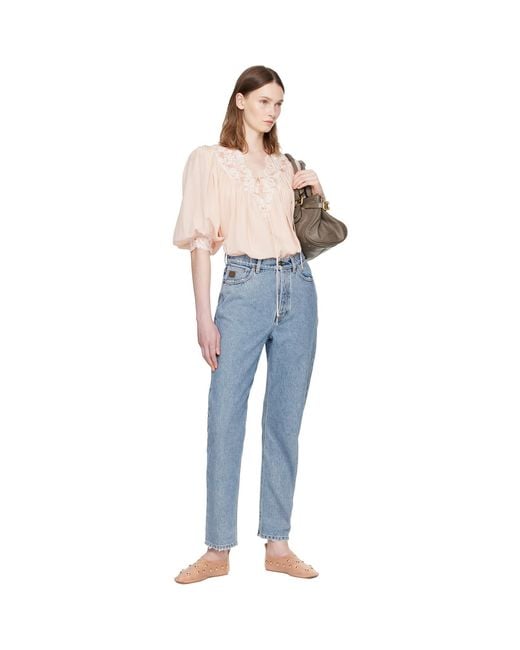 Chloé Blue Fluid Puff-Sleeve Blouse