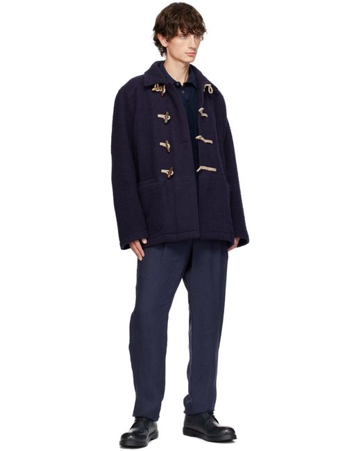 Drake's Blue Casentino Wool Short Duffle Jacket for men
