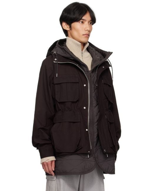 Sacai Black Burgundy Rip Stop Jacket for men