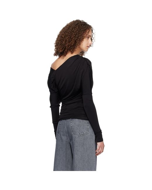 Ganni Black Shiny Jersey Ruched Top