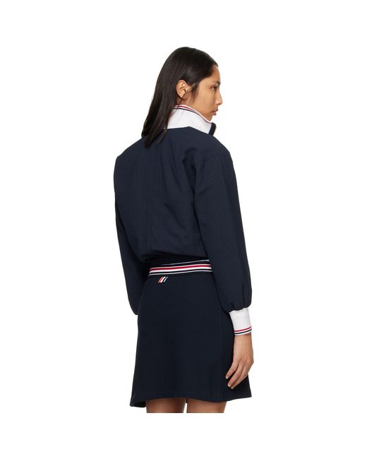 Thom Browne Blue Wool Seersucker Zip Up Track Jacket
