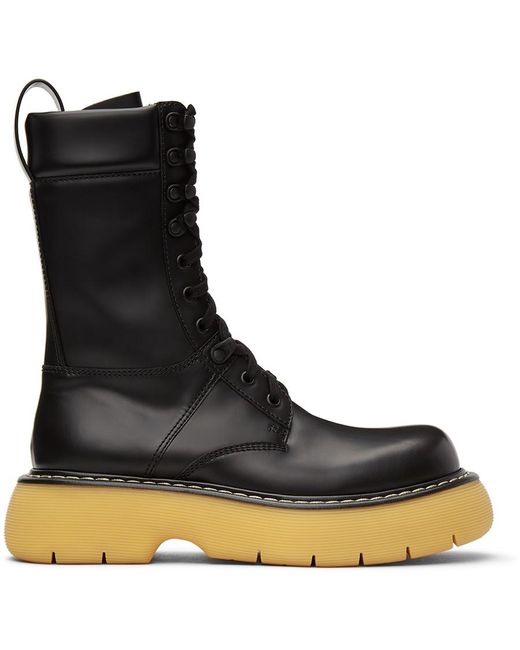 Bottega Veneta Black 'the Bounce' Tread Sole Leather Combat Boots