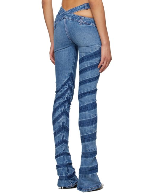 MASHA POPOVA Blue Stripe Bias Cut Bell Bottom Jeans