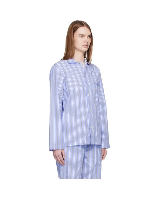 Tekla Blue Poplin Long-Sleeved Pyjama Shirt