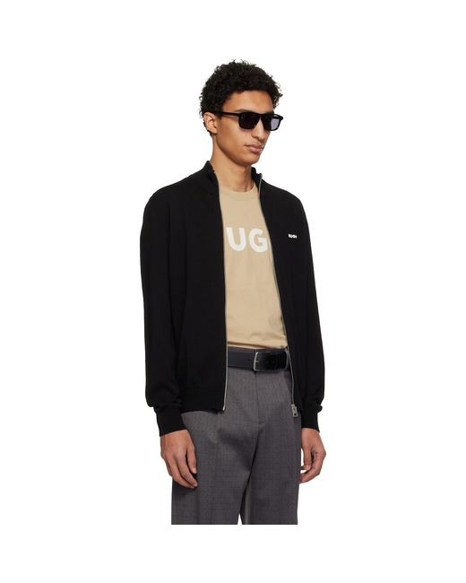 HUGO Black Logo-Detail Knit Track Jacket for men