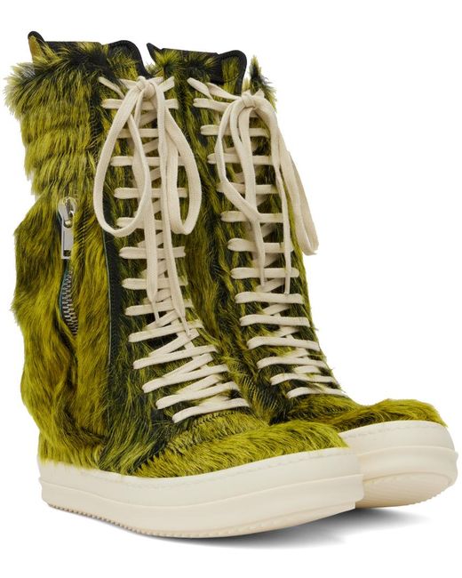 Rick Owens Green Geobasket Calf Hair And Leather High-top Sneakers for men