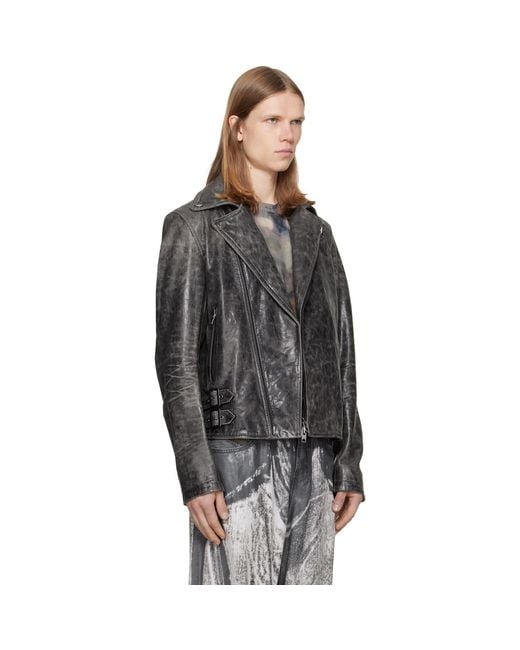 DIESEL Black Treated Leather Biker Jacket for men