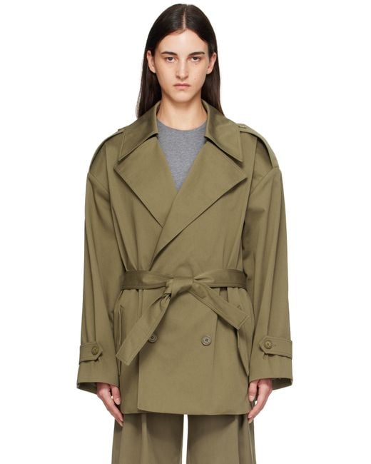 Frankie Shop Green Khaki Zurich Oversized Short Trench Coat