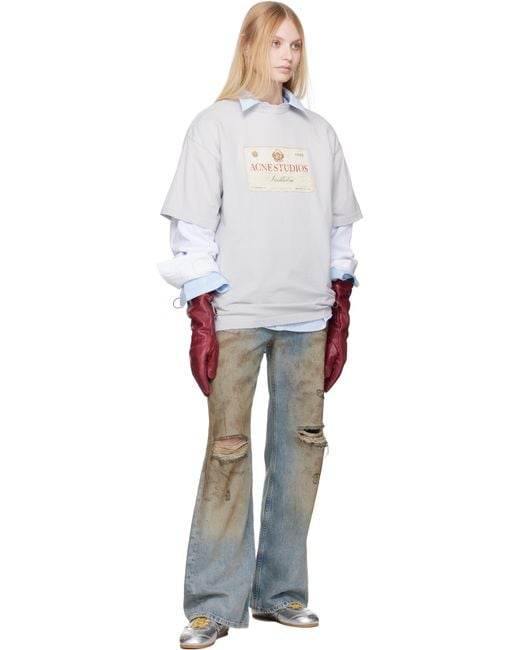 Acne White Layered Print T-shirt