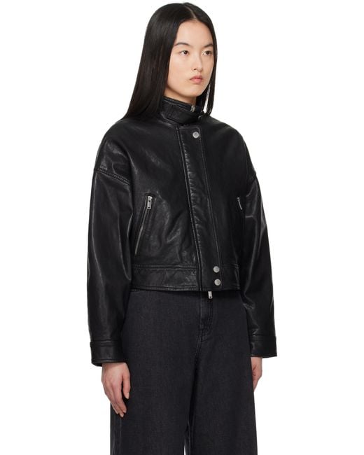 Weekend by Maxmara Angel Leather Bomber Jacket in Black | Lyst