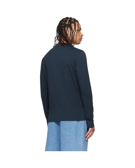 AMI Blue Cotton Ami De Coeur Long Sleeves T-Shirt for men