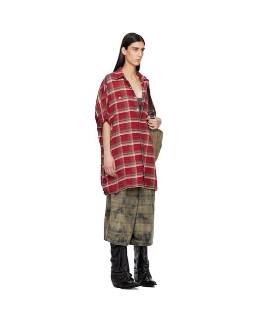 R13 Red Oversized Boxy Shirt Minidress