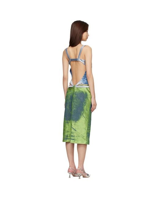 DIESEL Green Open-Back Apron Satin Denim Midi Dress