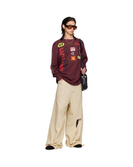 Lu'u Dan Red Burgundy Oversized Long Sleeve T-Shirt for men