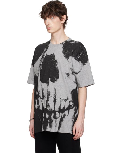 メンズ Alexander McQueen グレー スカル Tシャツ Black