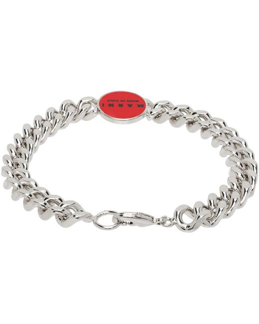 Marni Black Silver & Red Logo Chain Bracelet for men