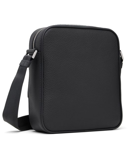 Boss Black Leather Logo-Emed Messenger Bag for men