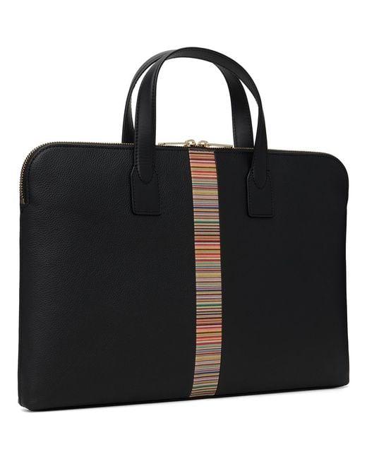 Paul Smith Black 'Signature Stripe' Slim Folio Briefcase for men