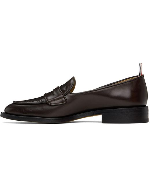 Thom Browne Black Brown Vitello Calf Leather Varsity Penny Loafers for men