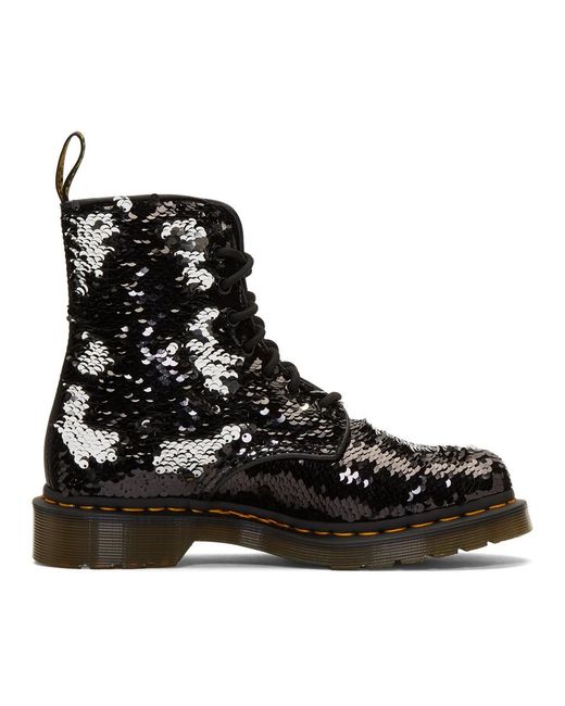 Dr. Martens Black And Silver Sequin 1460 Pascal Boots