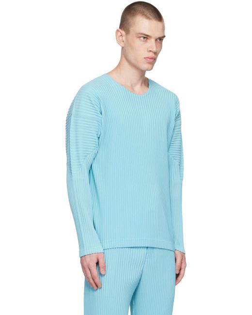 Homme Plissé Issey Miyake Homme Plissé Issey Miyake Blue Color Pleats Long Sleeve T-shirt for men