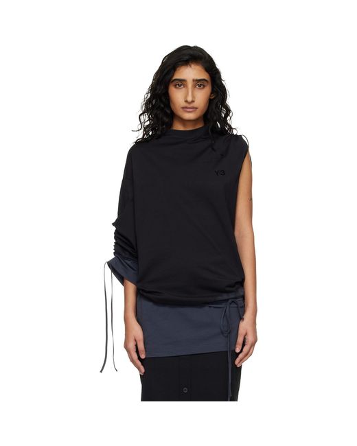 Y-3 Black Dip Dye Cinched Drape T-Shirt