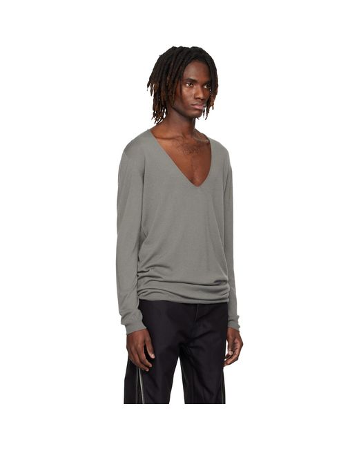 Rick Owens Black Temple Oversize Extreme V Neck Sweater for men