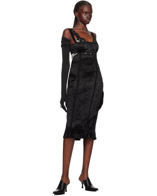 Acne Black Crinkled Midi Dress