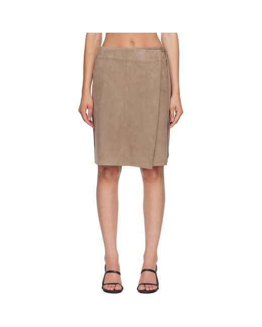 St. Agni Natural Taupe Suede Everyday Wrap Midi Skirt