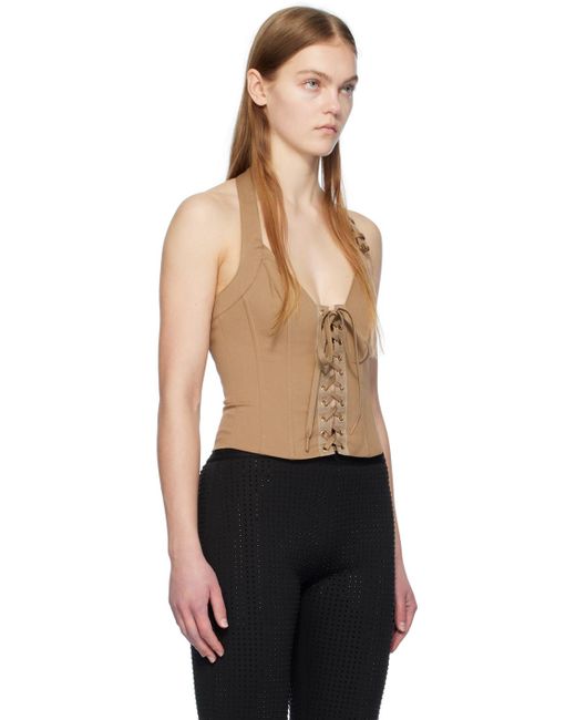 Camisole brun clair à laçage Versace en coloris Black