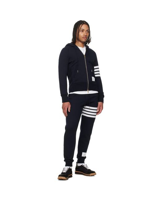 Thom Browne Blue Classic Loopback 4-Bar Zip-Up Hoodie for men