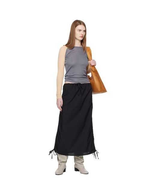 Baserange Black Pictorial Strap Midi Skirt