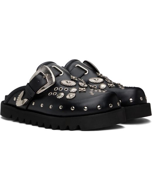 Toga Virilis Black Eyelet Metal Sabot Slip-On Loafers for men