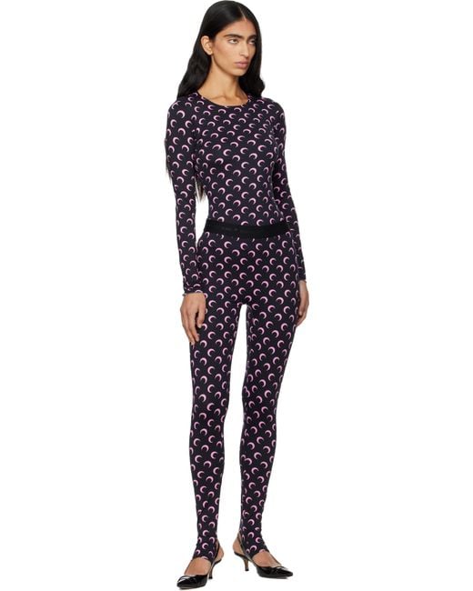 MARINE SERRE Black Recycled Moon Jersey Stirrup Leggings