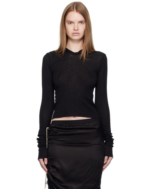 Rick Owens Black Concordians Cropped Rib Ls Hoodie