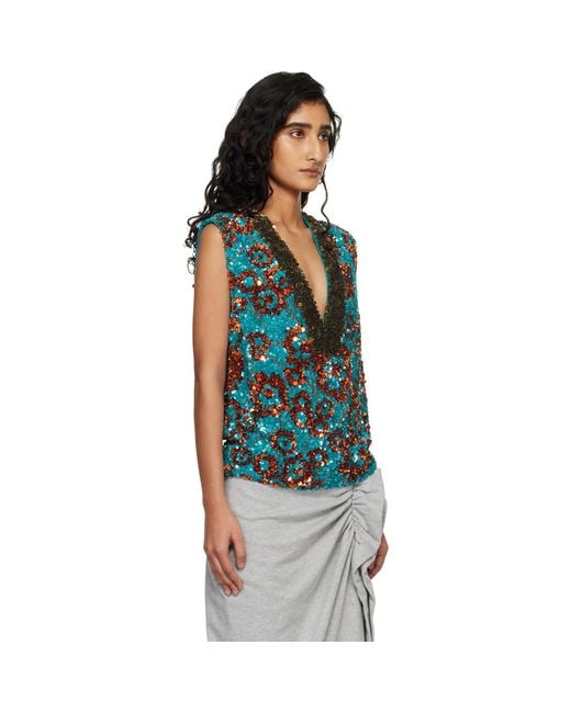 Dries Van Noten Blue Sequinned Top