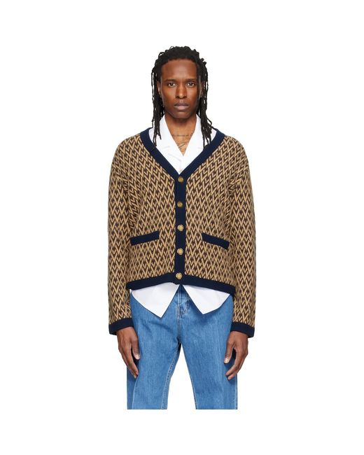 Valentino Black Jacquard Logo Wool Cardigan for men