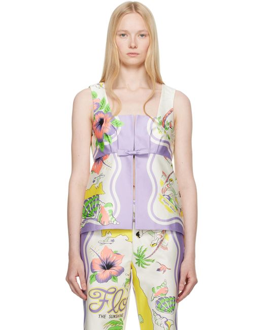 Anna Sui Multicolor Off- Florida Sleeveless Bow Top