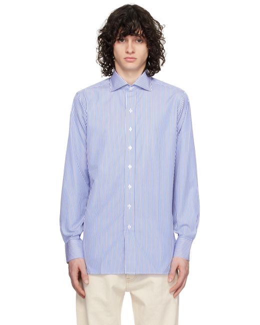 Chemise blanc et bleu à rayures bengales Drake's pour homme en coloris Blue