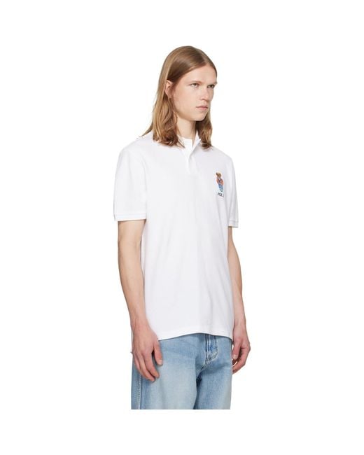 Polo Ralph Lauren White Classic Fit Polo Bear Mesh Polo for men
