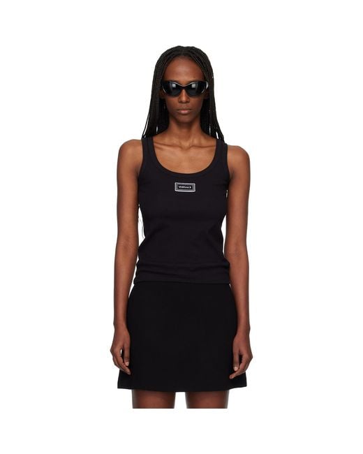 Versace Black Ribbed Stretch Cotton Tank Top