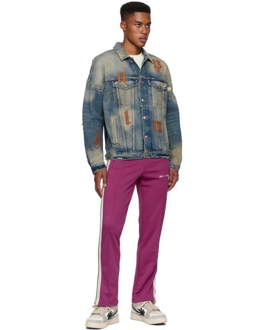 Palm Angels Blue Oversize Logo Patches Denim Jacket for men
