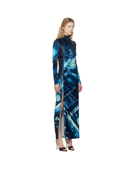 Jean Paul Gaultier Blue Pigalle Gathered Velvet Dress