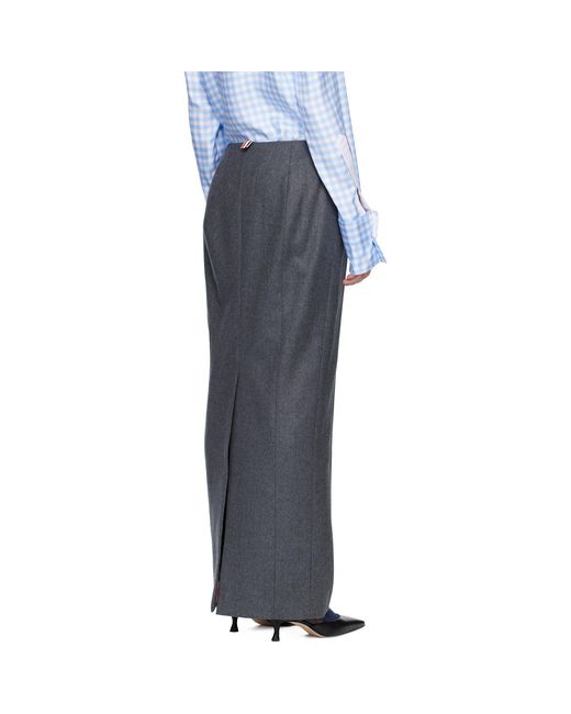 Thom Browne Black Solid Wool Flannel Pencil Maxi Skirt