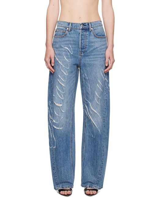 【ALEXANDER WANG】Laser logo jeans /デニム バルーン パンツ Logo-Embossed Balloon Jeans in VINTAGE LIGHT INDIGO
