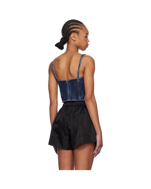 Ganni Black Crinkled Future Denim Strap Top