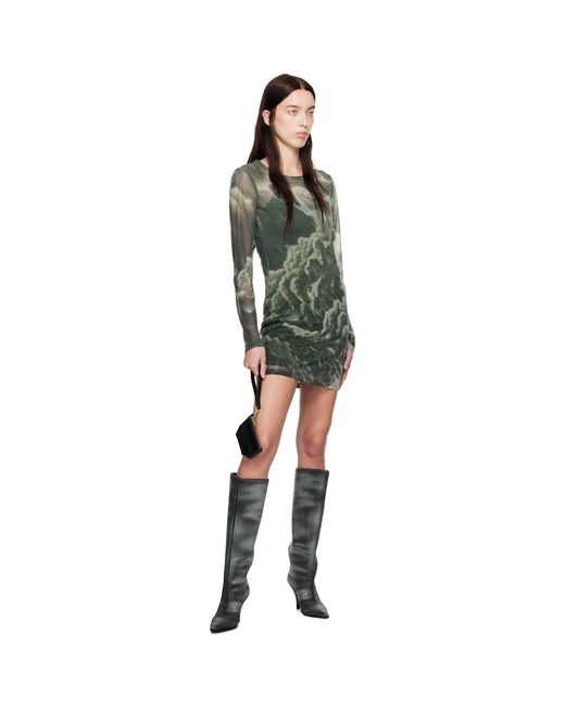 Alexander Wang Black Crystal Hotfix Cloud-Print Sheer Minidress