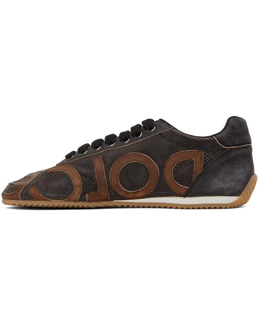 Dolce & Gabbana Black Dolce&gabbana Brown Perforated Sneakers for men